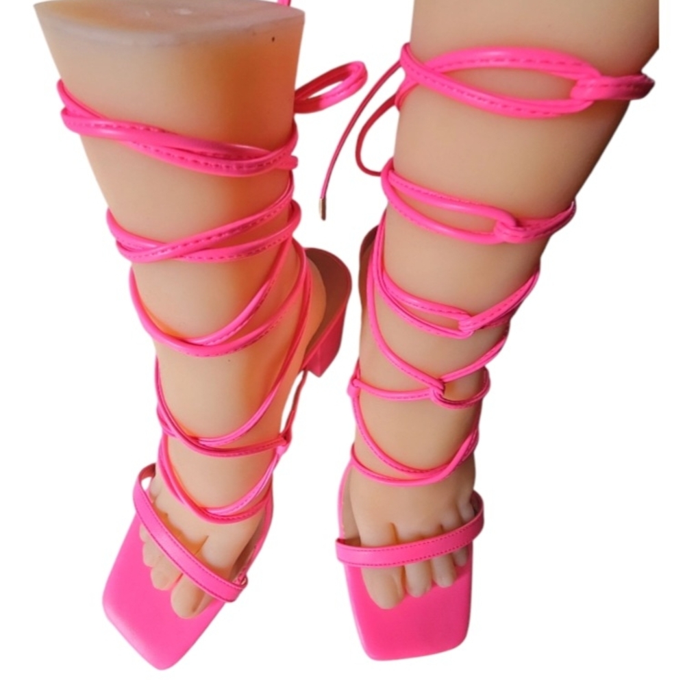 Hot Pink Gladiator Sandals with Lace-Up Design